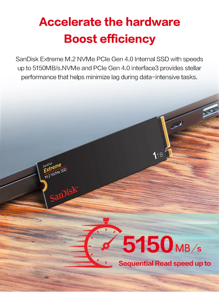 SanDisk Extreme M.2 2280 NVMe PCIe Gen 4.0 SSD سرعة قراءة تصل إلى 5150 ميجابايت/ثانية 2 تيرا بايت 1 تيرا بايت 500 جيجابايت محرك أقراص الحالة الصلبة الداخلي لأجهزة الكمبيوتر المحمولة #4