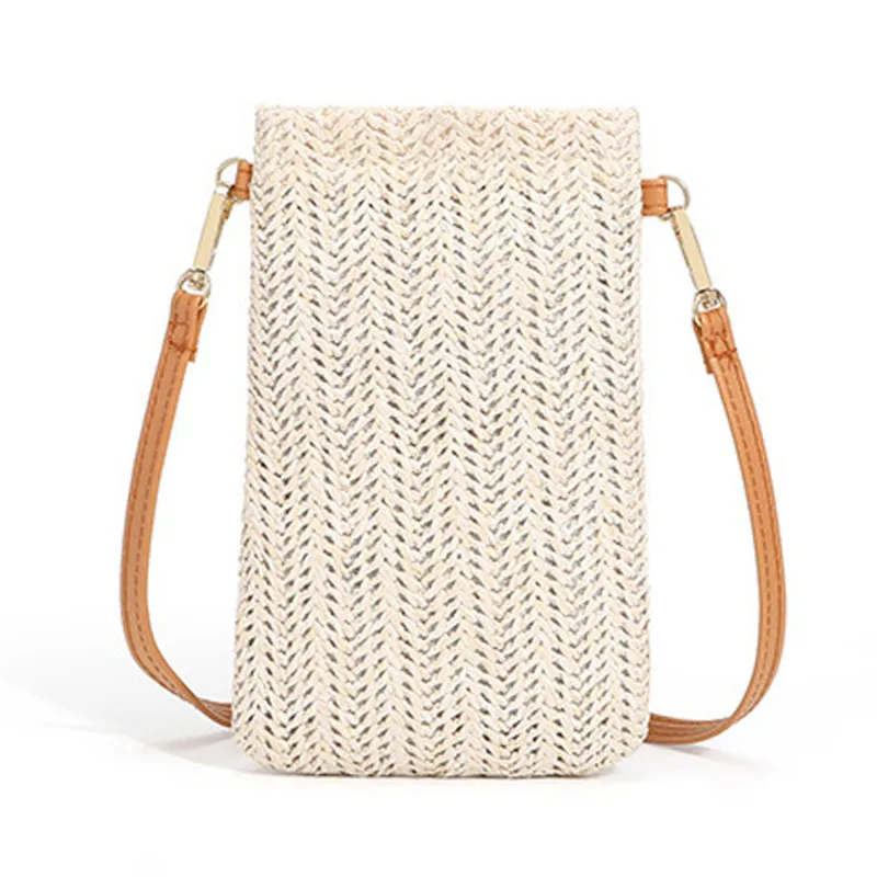 Wallet Women Diagonal Straw Woven Mobile Phone Clutch Bag Ladies Purse Summer Beach Travel Female Mini Purse Card Holder