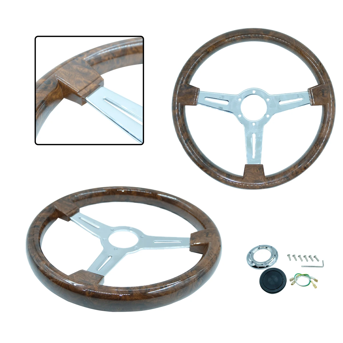 

14-дюймовый (350 мм) игровой руль с антикварной отделкой из персикового дерева и гальваническим покрытием, модифицированный