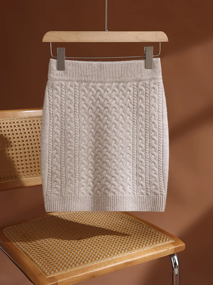 

TLOML New Women'S 100% Merino Wool Skirt Cable Knit Mini Skirt Preppy Style Autumn Winter Wool Knitwear Soft Fashion Mini Skirt