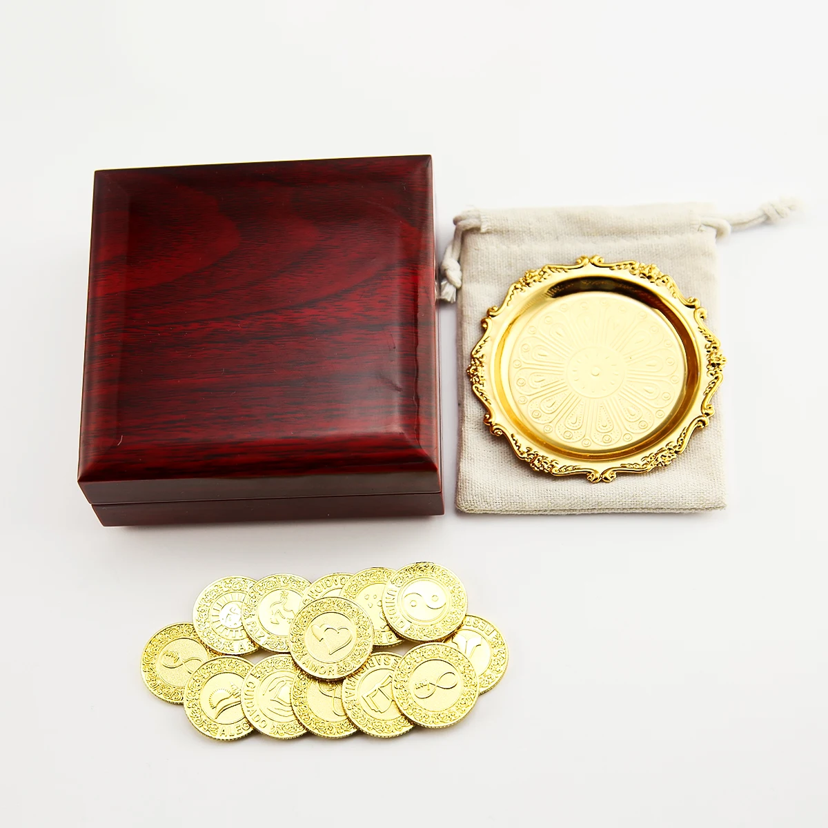 13 Golden Silver Spanish Wedding Arras for Couple Gift Soufenir Ceremony Bride Copper Wedding Coins with Wooden Box