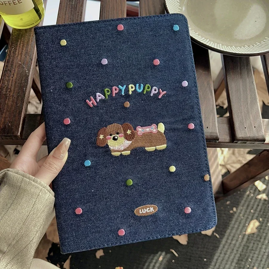 

Cute Dog Puppy Pattern Stand Fabric Tablet Case For iPad 6 7 8 9 10th 11th Generation Case Air 3 4 5 Pro MINI 10.2 10.9 11 Cover