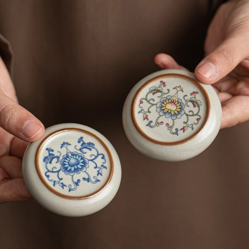 Blue and White Lid Rest, Tea Ceremony Accessory, Chinese Creative Interlocking Lotus Teacup Holder,Cup Mat & Heat Insulation Pad
