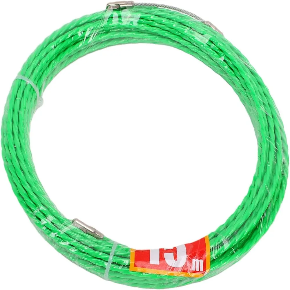 15M/ 49.2FT Manual Wire Puller 4.5mm Diameter Spring Head Flexible Cable Threader Green Fish Tape Tool Conduit Duct Pulling