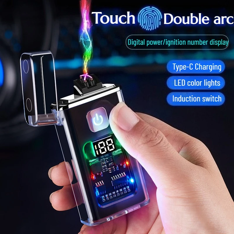 

Newest Metal Transparent Shell Electronic Pulse Digital Display Induction Lighter Gift Men Smoking Accessories Cigarette Lighter
