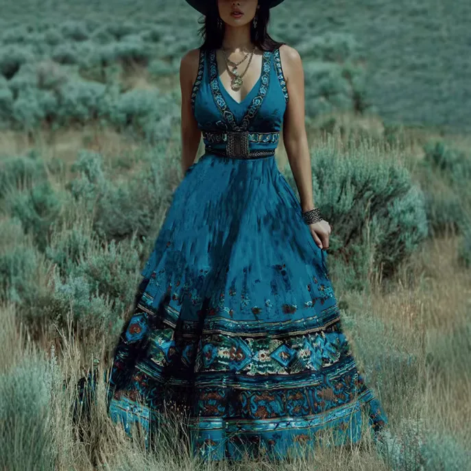 Retro Bohemian Ethnic Print Dress Dresses Spring Summer Vacation Floral Maxi Dress