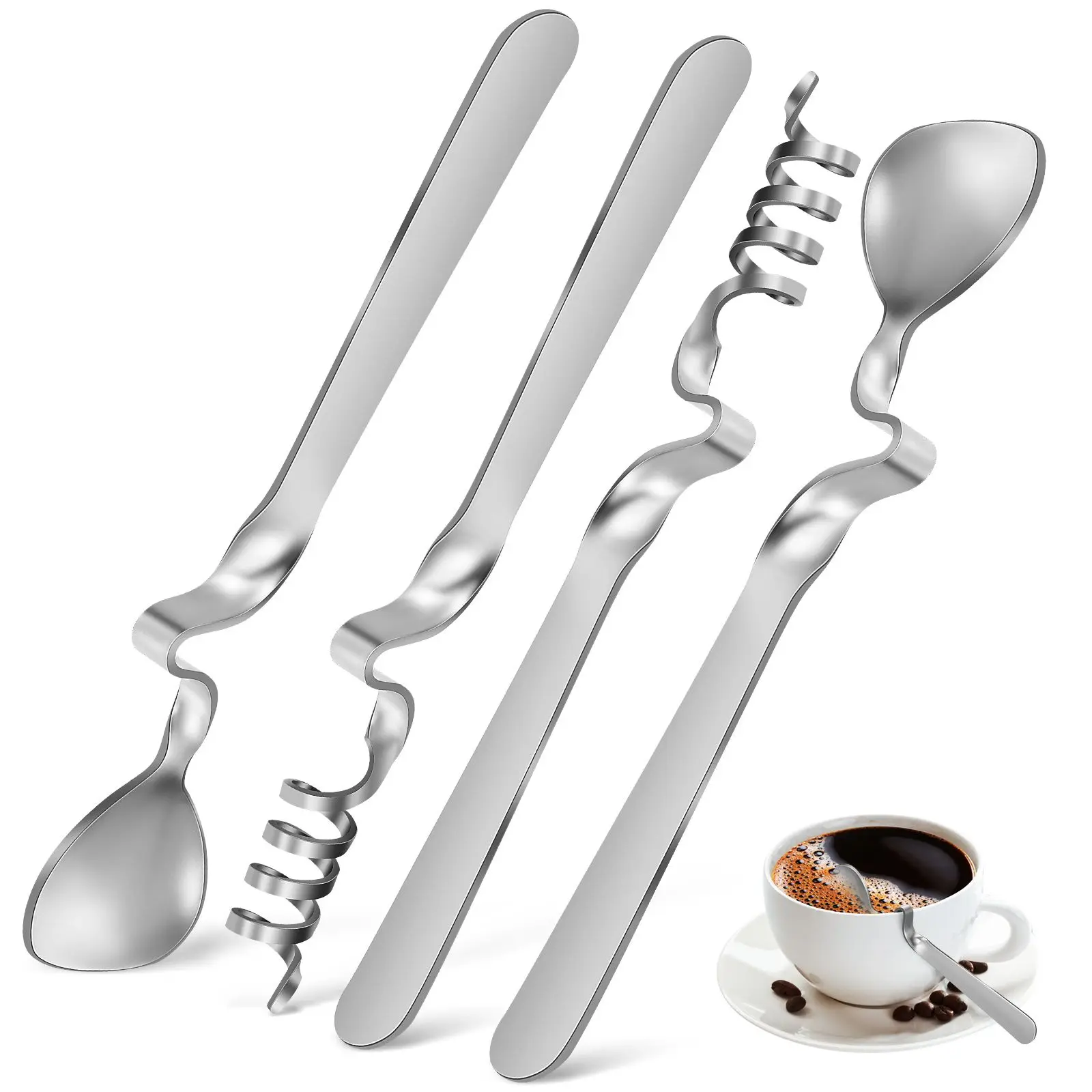 

4 Pcs Tea Honey For Tea Stainless Steel Curved Handle Jam Spoons Stainless Spoon Espresso Spoon Kitchen Bar Use