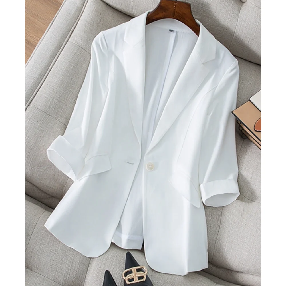 2025 봄 캐주얼 오피스 레이디 얇은 트렌디 블레이저 슬림 우아한 셔츠 싱글 버튼 올 매치 여성 자켓 올 매치 슈트 코트