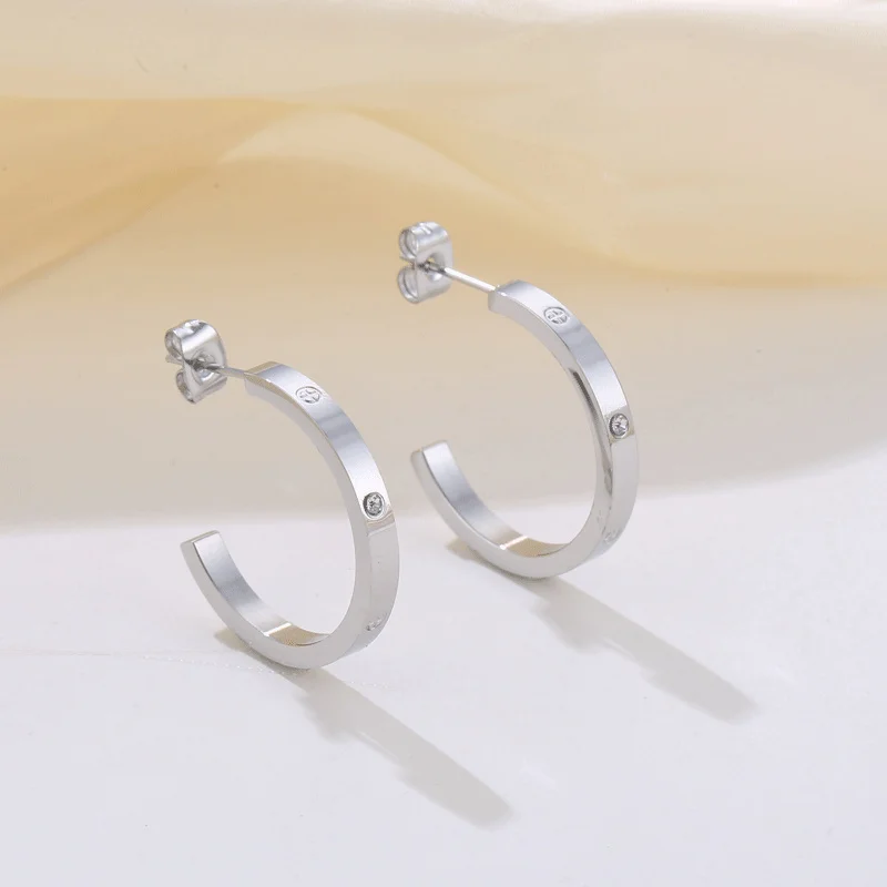 C Earrings For Women 2023 Trending Korean Fashion Piercing Ear Rings Stainless Steel Jewelry Accessory