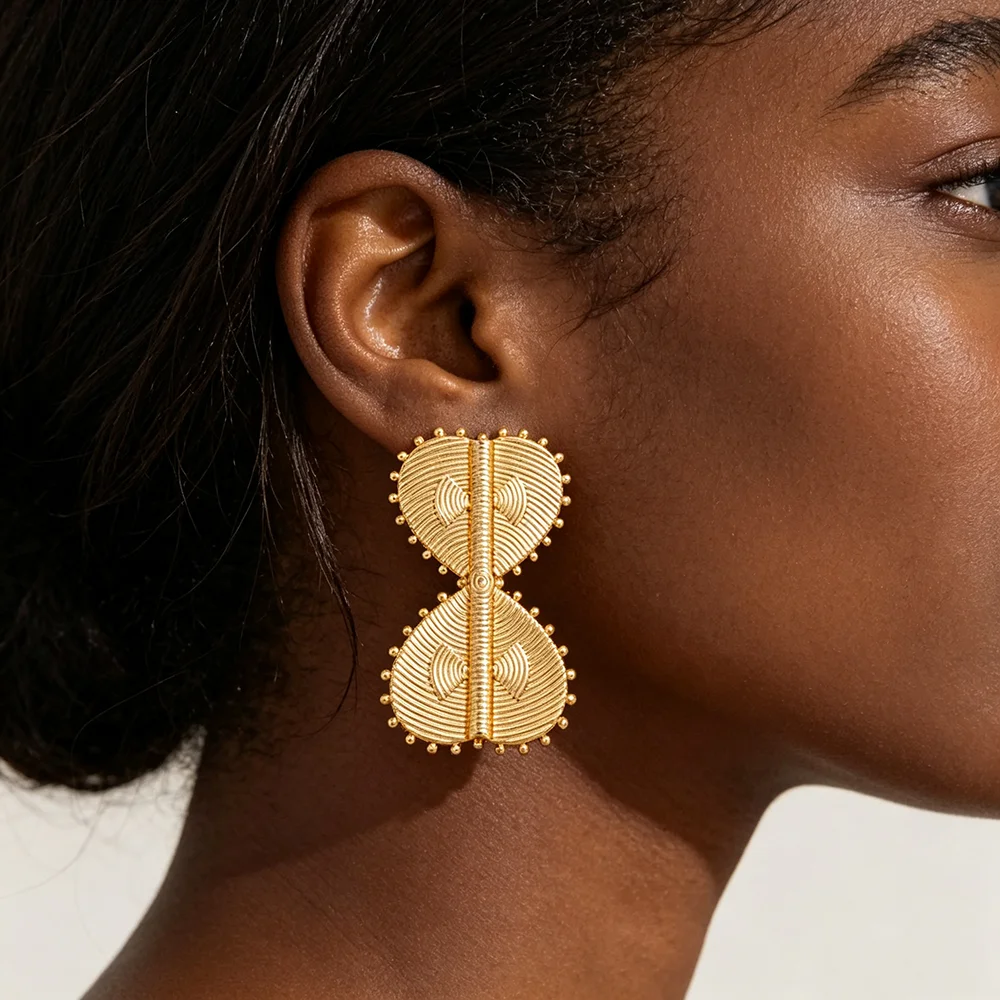 Afrikanisches Dubai Vergoldetes Doppelherz-Ohrhänger-Set & Verstellbarer Statement-Ring Schmuckset Hochzeit Party Schmuck Geschenk – Detail 5