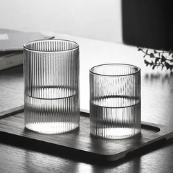 Japanese Ribbed Glass Coffee Mug, Heat-Resistant Striped Glass Cup, Transparent, Home Drink, Juice, Water, Beer, Wine, 1-6Pcs