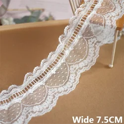 7.5CM Wide Luxury Tulle White Embroidered Lace Fabric Fringe Ribbon Ruffle Trim Dress Collar Cuffs DIY Stitched Sewing Supplies