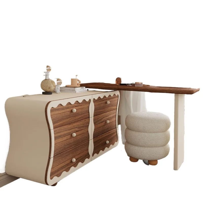 Medieval cream style solid wood dresser chest cabinet integrated, modern simple retro makeup table
