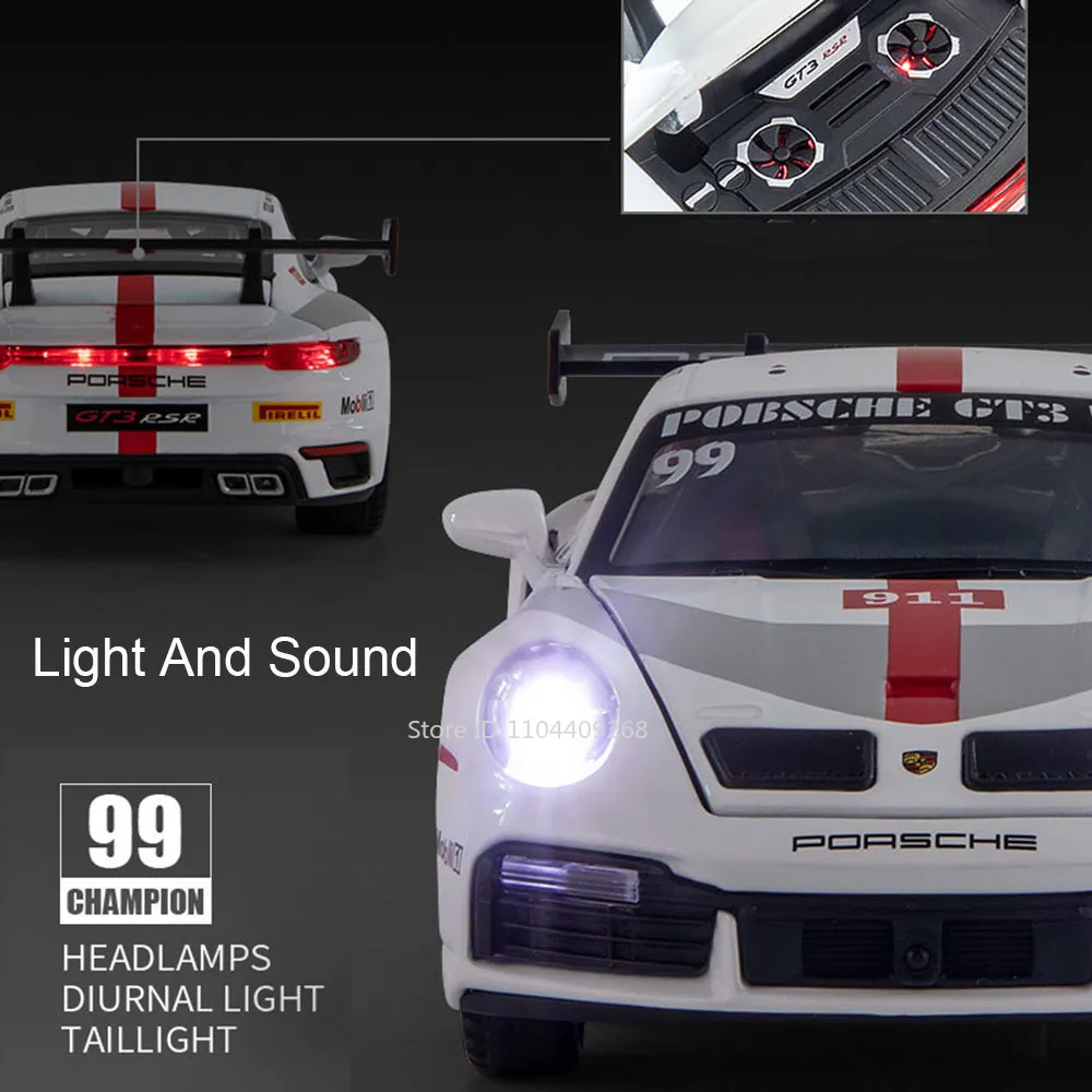 1:32 911 GT3 RSR Targa 4S Sports Car Toy Model Metal Diecast Music Light Pull Back Racing Vehicles Toys Boys Ornaments Models