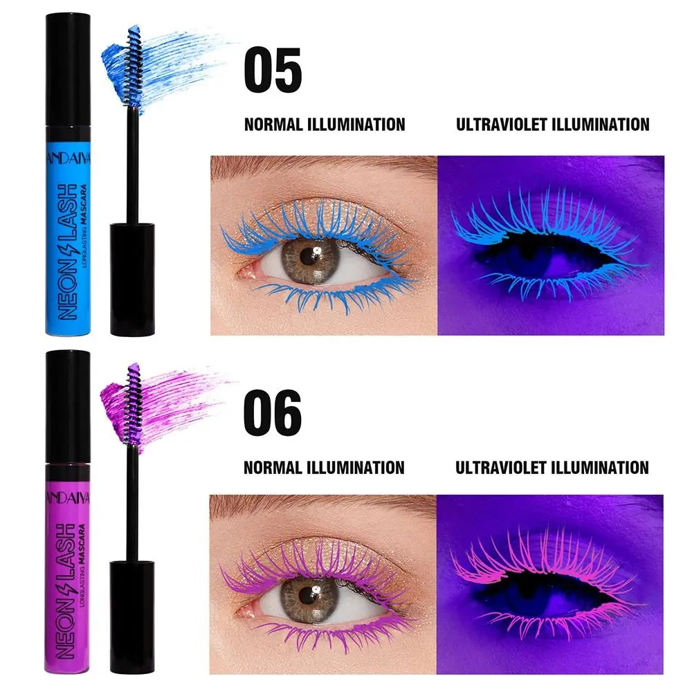 6 Colors UV Light Colored Mascara Ultra-fine Eyelash Extension Fluorescence Mascara Long Lasting Non-smudge