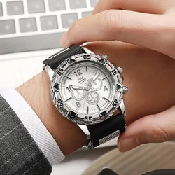 Luxury Man Watches Fashion Leisure Business Large Dial Silicone Strap Watch Fake Three Eye Quartz Wristwatches Dropshipping