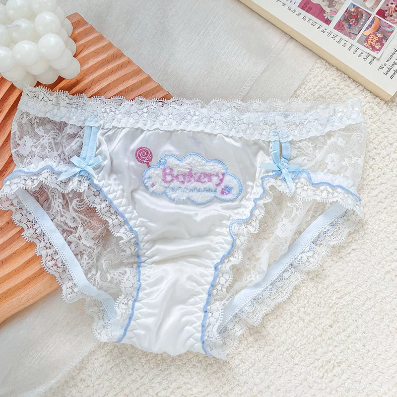 Letter Embroidery Breathable and Quick Drying Lace Japanese Mid Rise Pure Cotton Crotch Underwear for Women Panties