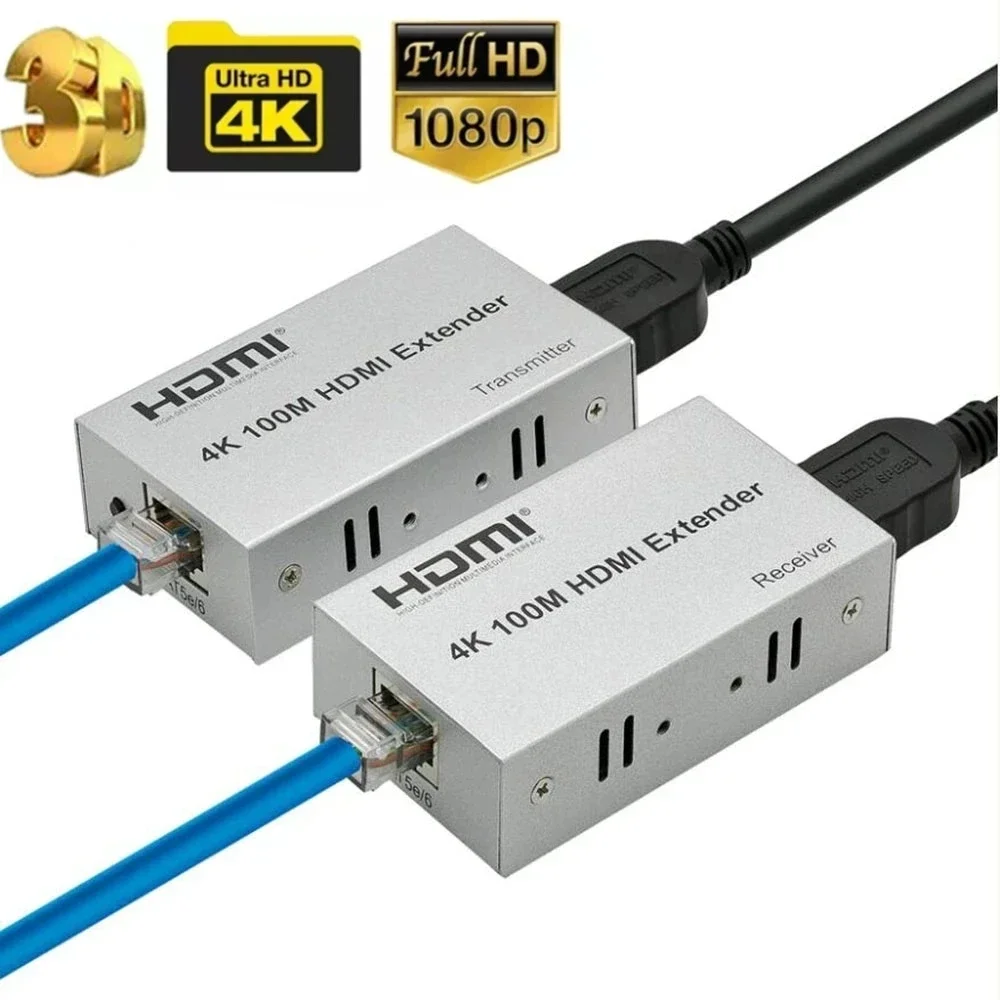 

100M HDMI Extender over Rj45 Cat5e/6 4K 30Hz HDMI Ethernet Extender Video Audio Transmitter Receiver kit for PS4 PC Loptop THDV