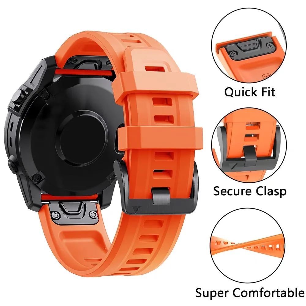 QuickFit 26mm 22mm Silicone Watch Strap For Garmin Fenix 8 Band 7X 7 7S 6X 6 Pro 5 5X Epix 2 965 955 945 Instinct 2 HR MK 1 2