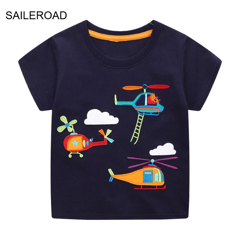 SAILEROAD 2024 New Summer T Shirt Cotton Short Sleeve Cartoon Helicopter T-shirts Kids Tee Tops Boys Children Clothes