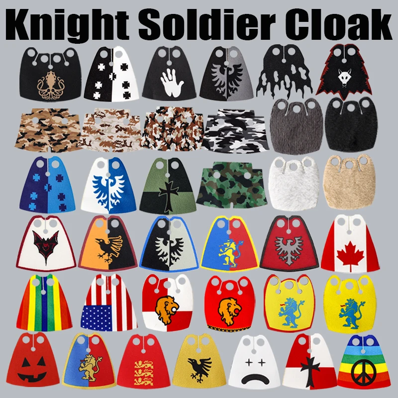 MOC Medieval Castle Rome Knight Cloak Printed Building Blocks Military Soldier Figures Camouflage Overcoat Cape Bricks Kids Toys