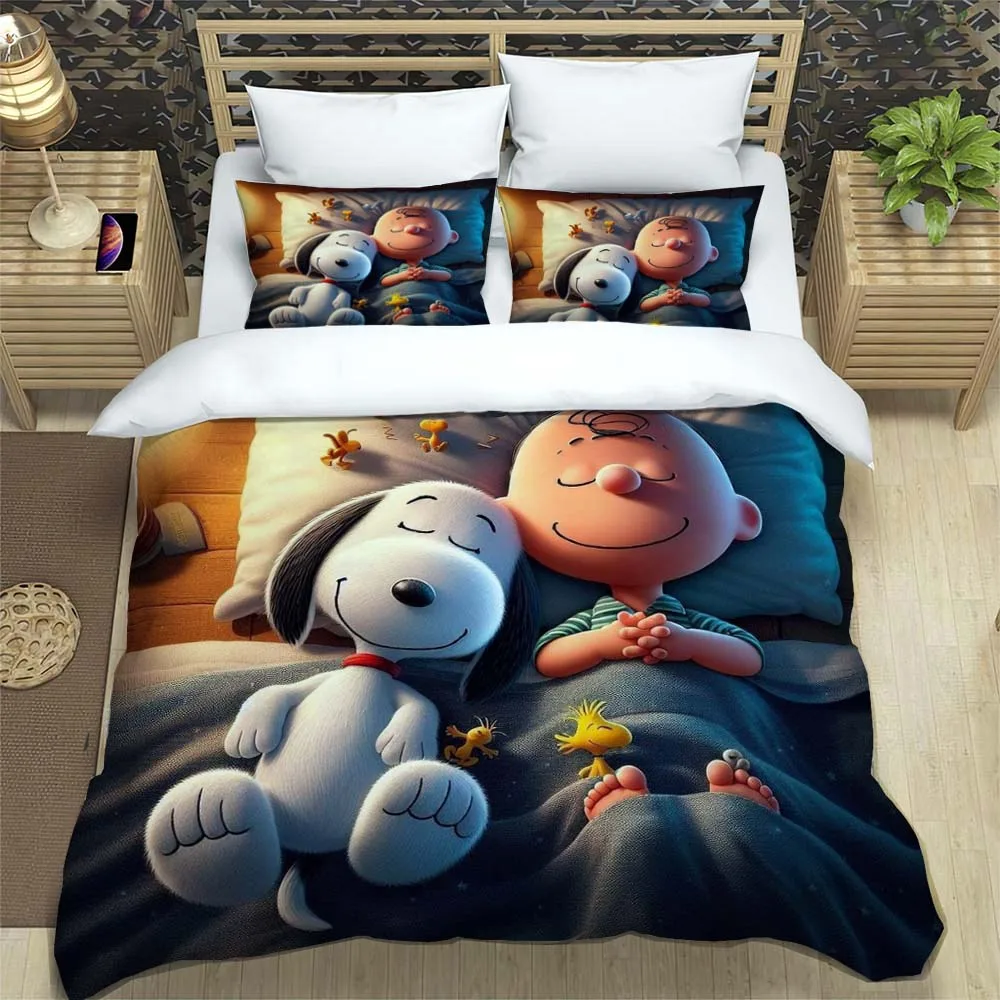 Cute Snoopy Cartoon Bedding Set 3D Printing Home Decoration Pillowcase Quilt Cover Set Gift To Family and Friends