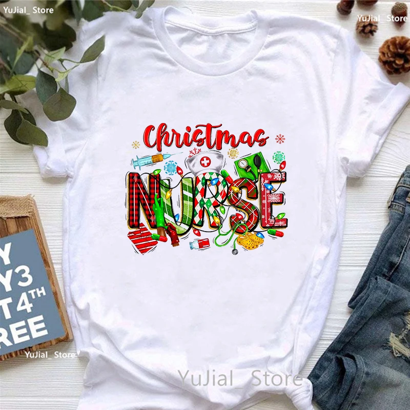 

Christmas Nurse Graphic Printed T Shirt Girls Xmas Gift Funny T Shirt Women'S Clothing Harajuku Shirt Summer Fashion T-Shirt