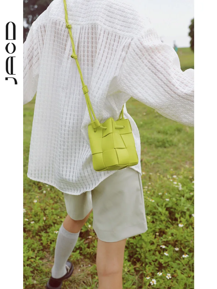 Versatile Bucket Bag Woven Small Green Portable Bag 2023 Summer Ladies Mini Shoulder Crossbody Bag Daily Use for Women Wallet