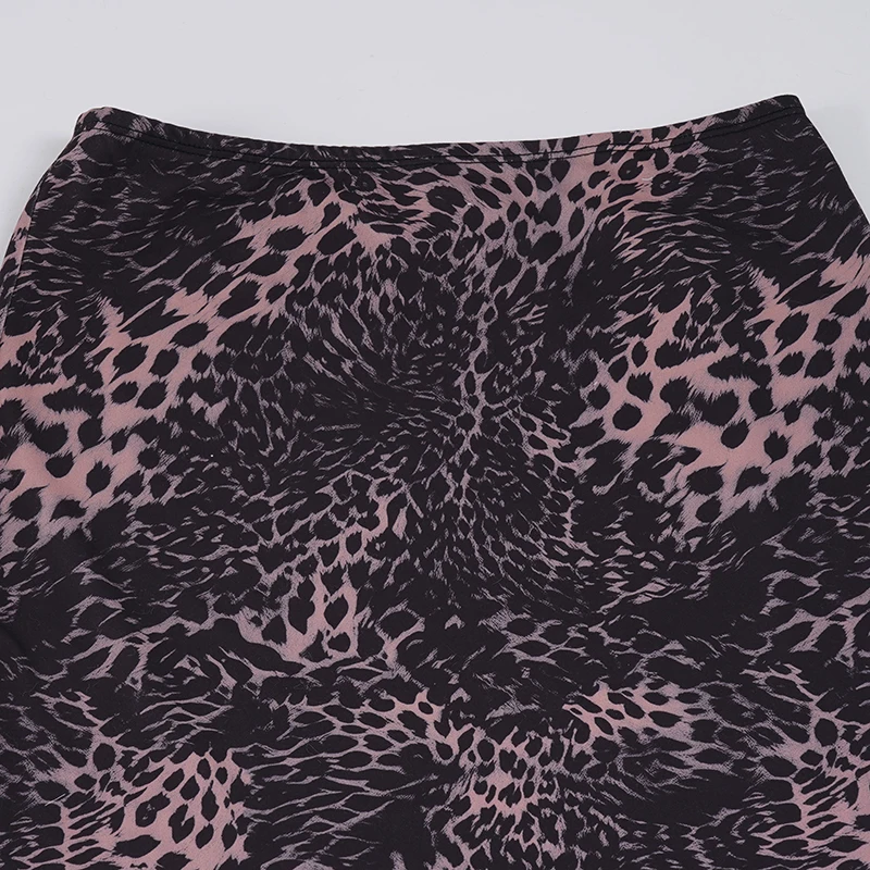 SUCHCUTE Vintage Low-Waist Leopardenmuster Spitze Patchwork Rock Y2K Streetwear Spitzenbesatz Saum Langer Rock Elegante Ästhetik 2025 – Detail 6