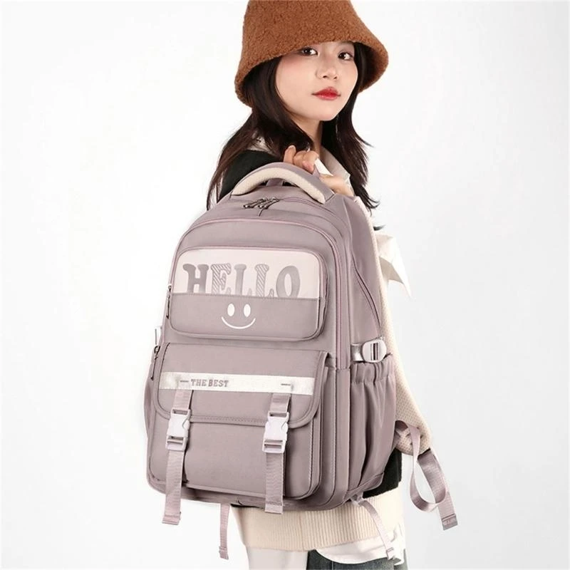 

E8FB Fashionable Book Bag Oxford with Multiple Compartments Large Capacity Ergonomic Straps for Students Easy Organization