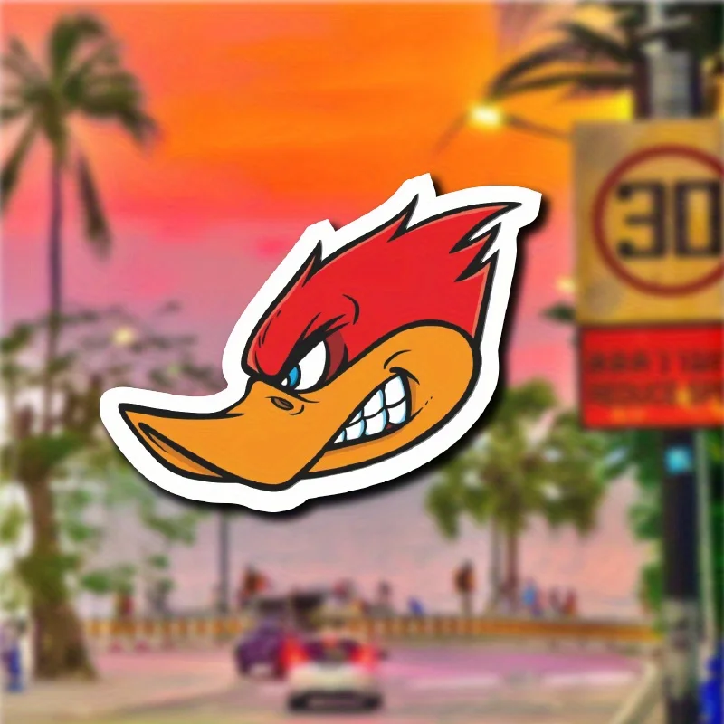 1PC Unique Cartoon Bird Stickers - Fierce Red-Orange Graphic for Laptops/Cars, Highlight Fun Spirit