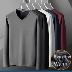 Thermal Underwear Top for Men Thick Thermal Shirt Long Sleeve Bottoming Shirt Solid Soft Plush Pullover Warm Bottoming T-shirt