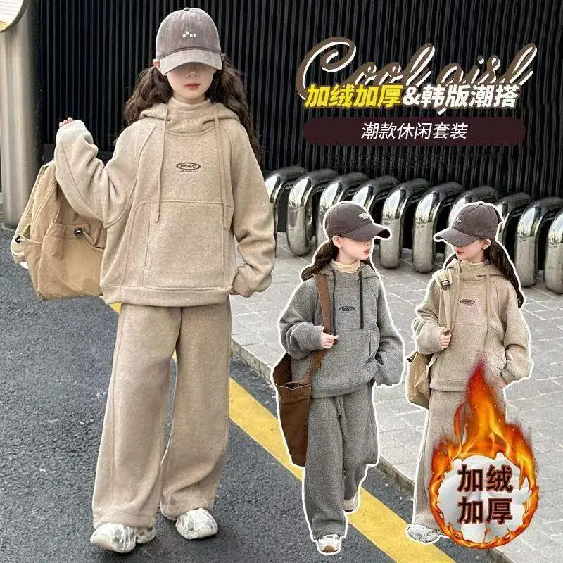 

Kawaii толстовка с капюшоном для девочек, трендовый осенне-зимний комплект из 2 предметов, модный свободный новый стиль, студенческая повседневная утепленная детская одежда с героями мультфильмов