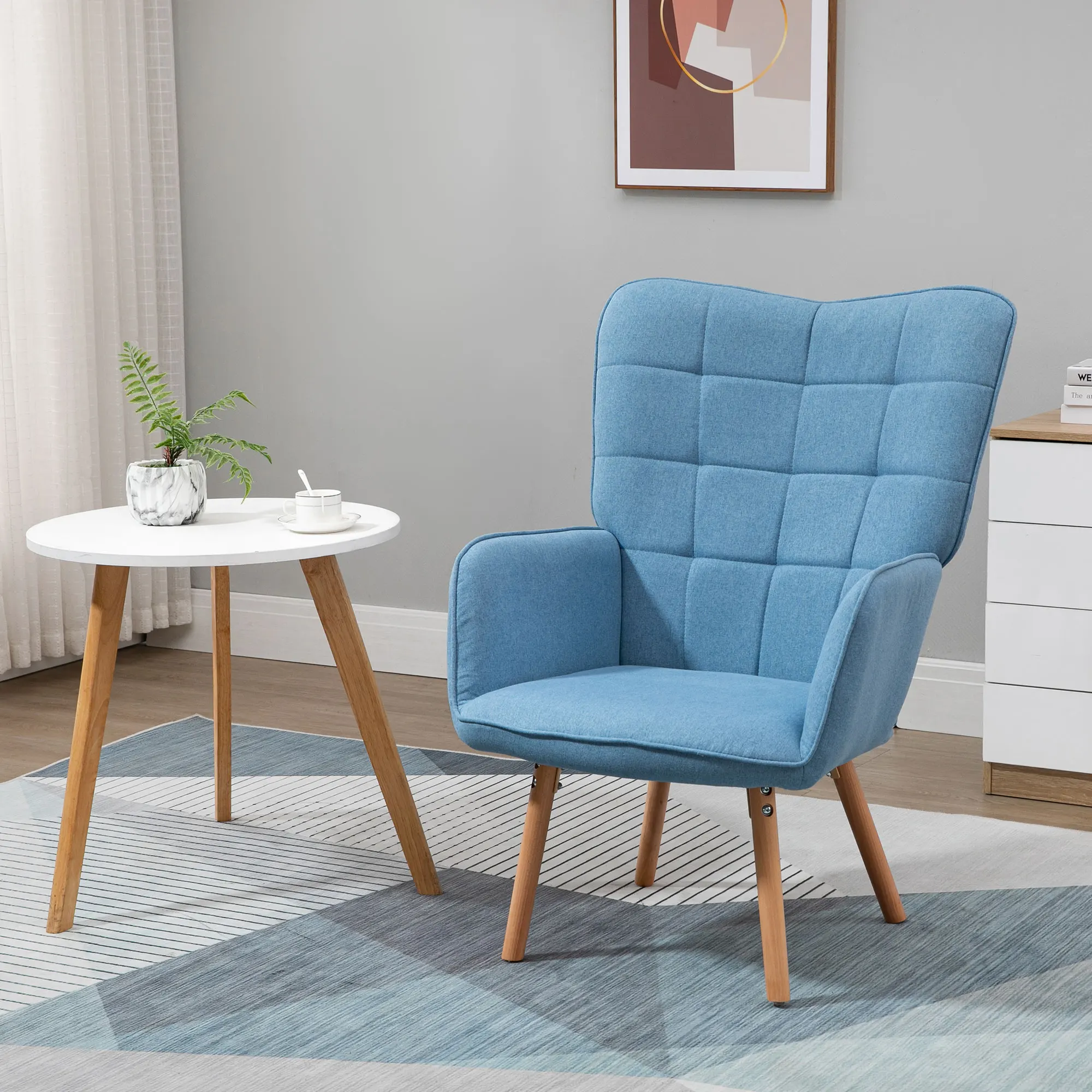HOMCOM Butaca de Salón con Respaldo Alto y Reposabrazos 71x76x101 cm Azul