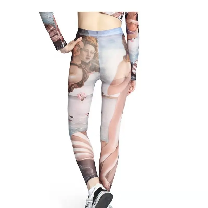 กางเกงเลกกิ้งผู้หญิงลายตาข่าย เซ็กซี่ เอวสูง ยืดหยุ่น กระชับรูปร่าง สำหรับออกกำลังกาย วิ่ง หรือใส่เล่นกีฬา ลายพิมพ์ แฟชั่นฤดูใบไม้ผลิ