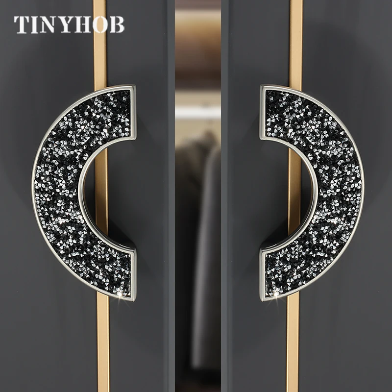 DIY Modern Simplicity Cabinet Handles Door Pull Black Half Round Drawer Knob Zinc Alloy Furniture Hardware Accessories