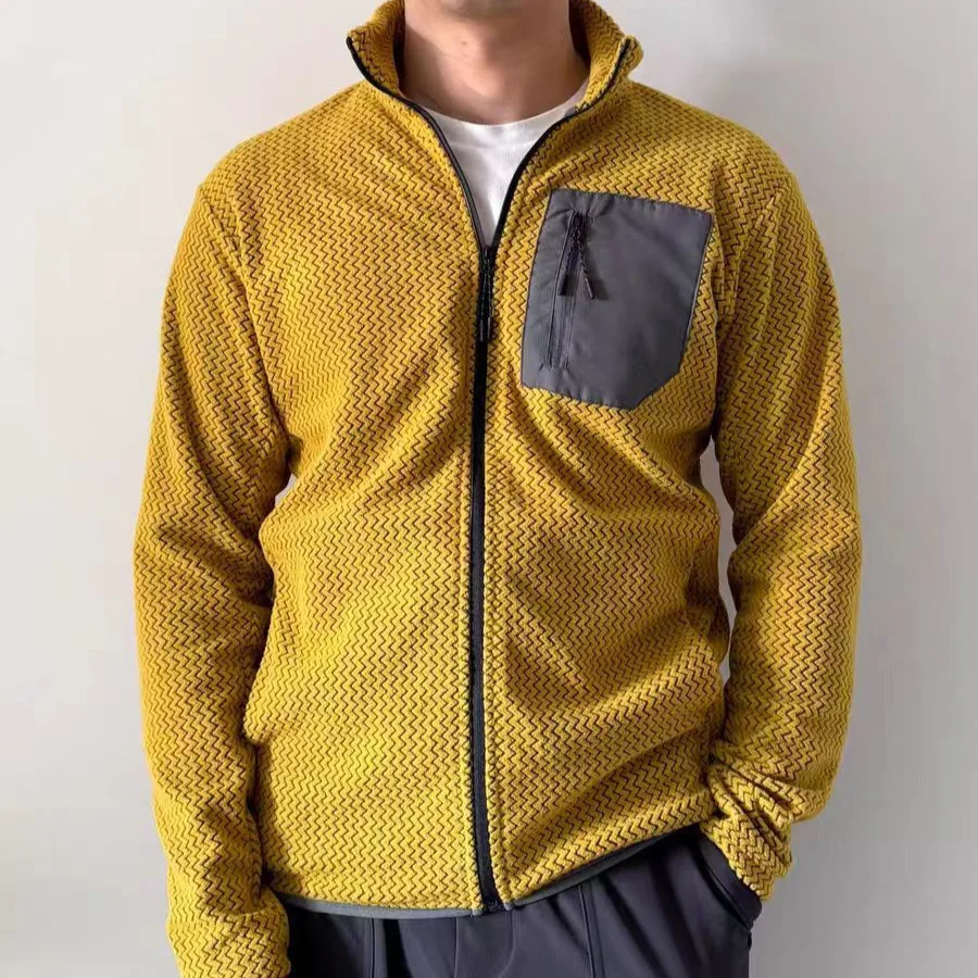 

Весенне-осенняя флисовая куртка для активного отдыха, унисекс, с воротником-стойкой, теплая, модная, в стиле «волна», бейсбольная куртка