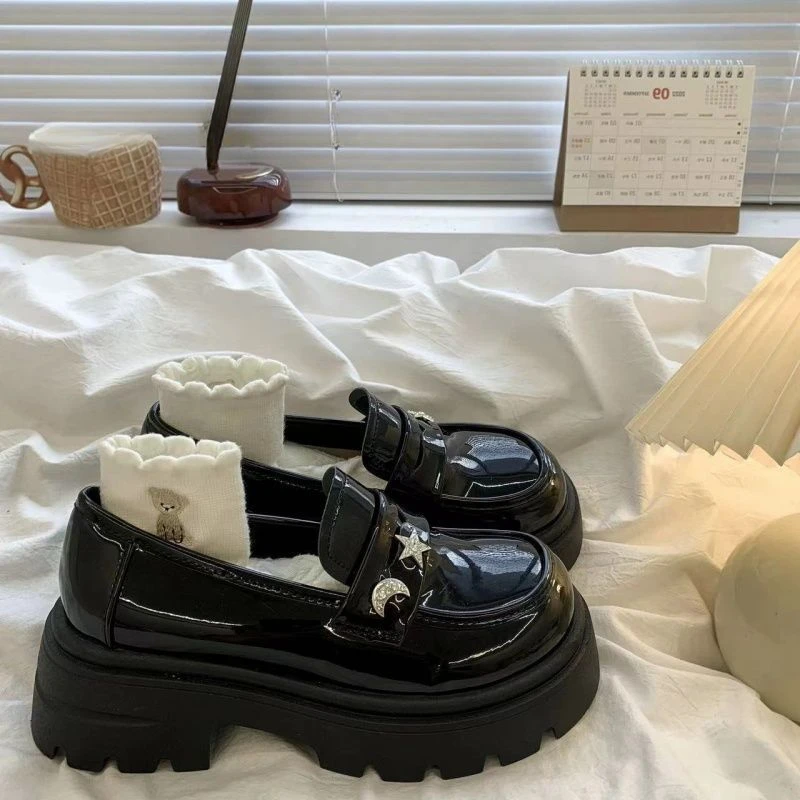 Retro Black Spring and Autumn Round Toe Ladies Pumps Platform Women's Loafers Shoes High Quality Quick Delivery Lastest Y2k Shoe