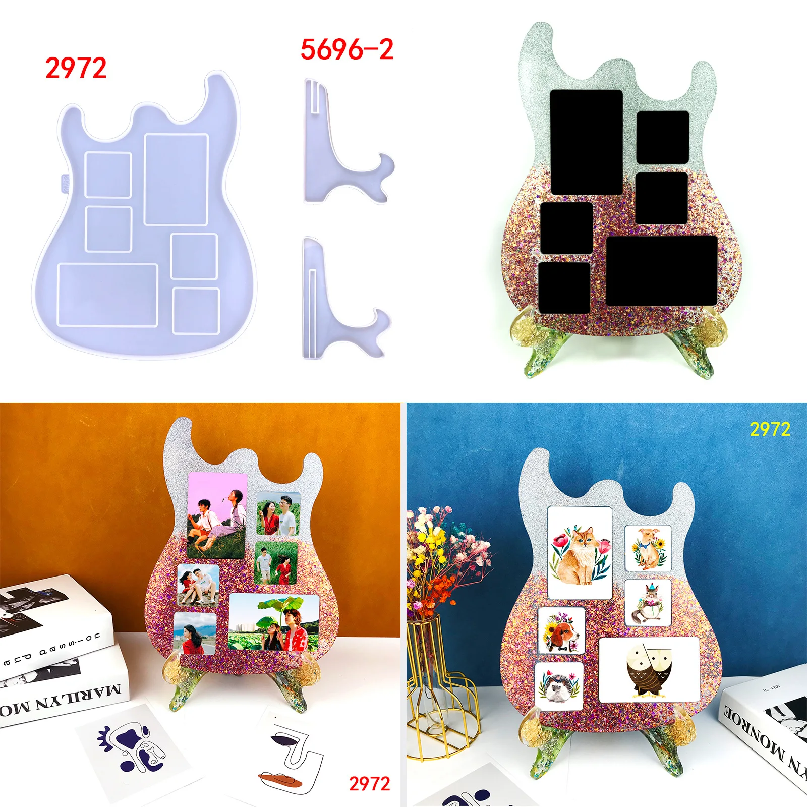 Guitar Photo Frame Silicone Mold DIY Photo Frame Pendant Wall Decoration Photo Frame Desktop Ornament Epoxy Resin Silicone Mold