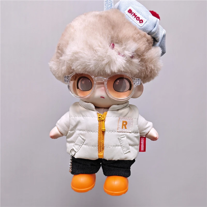 ل 15 17 سنتيمتر Labubu دمية بلون الشتاء أسفل سترة مع أحذية الجينز الزي الكامل الملابس اللون حجب تي شيرت الملابس