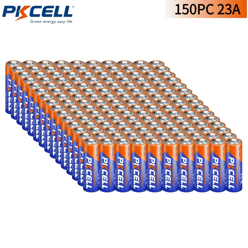 

PKCELL 150PC Alkaline 23A 12V Battery 55mAh A23 Batteries for Ceiling Fan Remotes, Garage Doors Openers, Doorbells