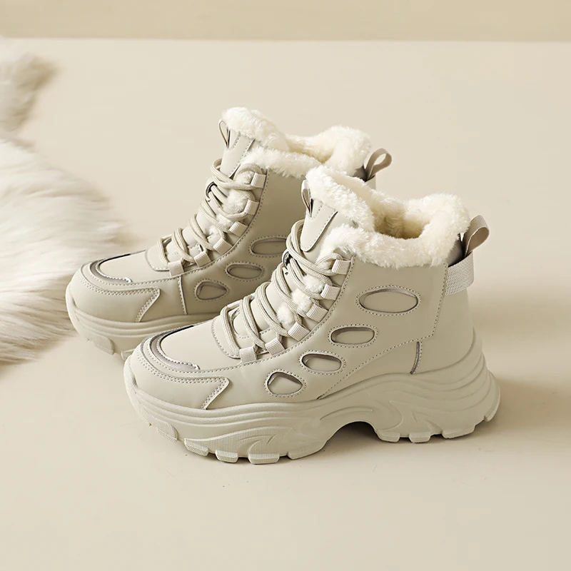 Vintage Warm Velvet High Top Casual Shoes for Women 2025 Winter Fashion Versatile Plush Comfortable Non Slip Chunky Cotton Shoes