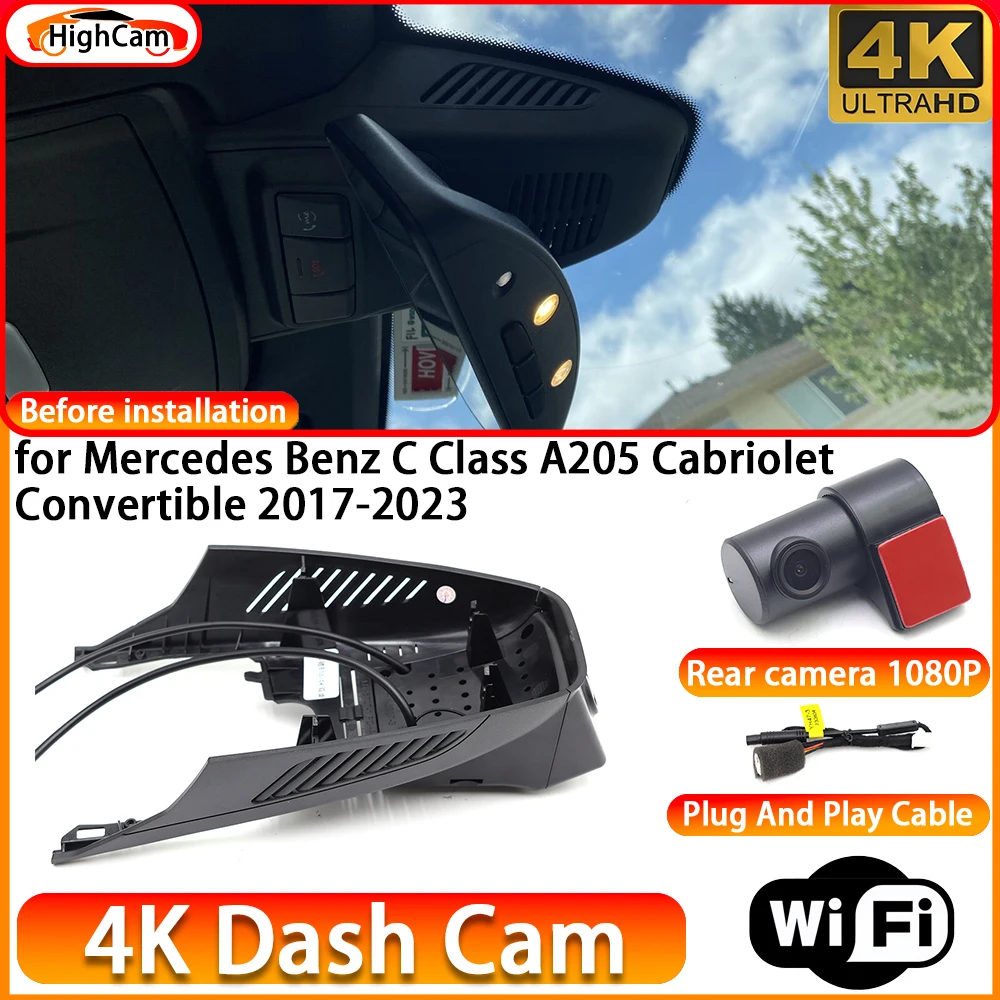 Cámara HighCam para Mercedes Benz Clase C A205 Cabriolet Convertible 2017-2023 OEM 4K DVR, Cámara Delantera y Trasera, Grabador de Video WiFi