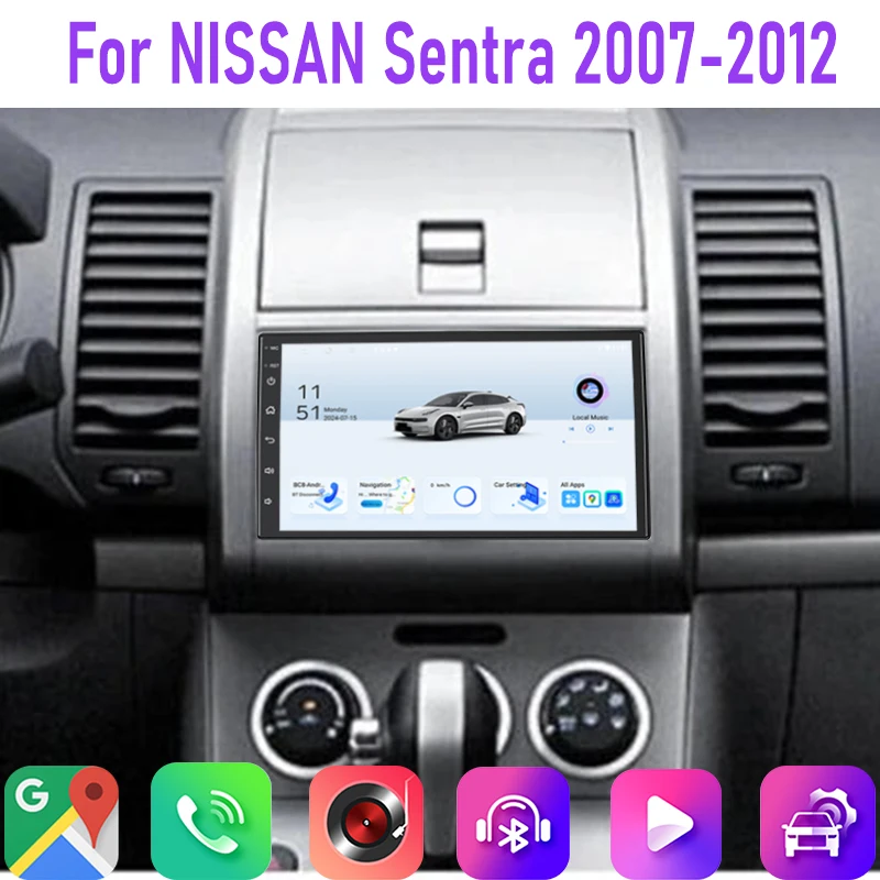 

7" 4+64GB For Nissan Sentra 2007-2012 Car Radio Camera Stereo Wifi Reversing Image Google Map GPS BT Steering Wheel Control Navi