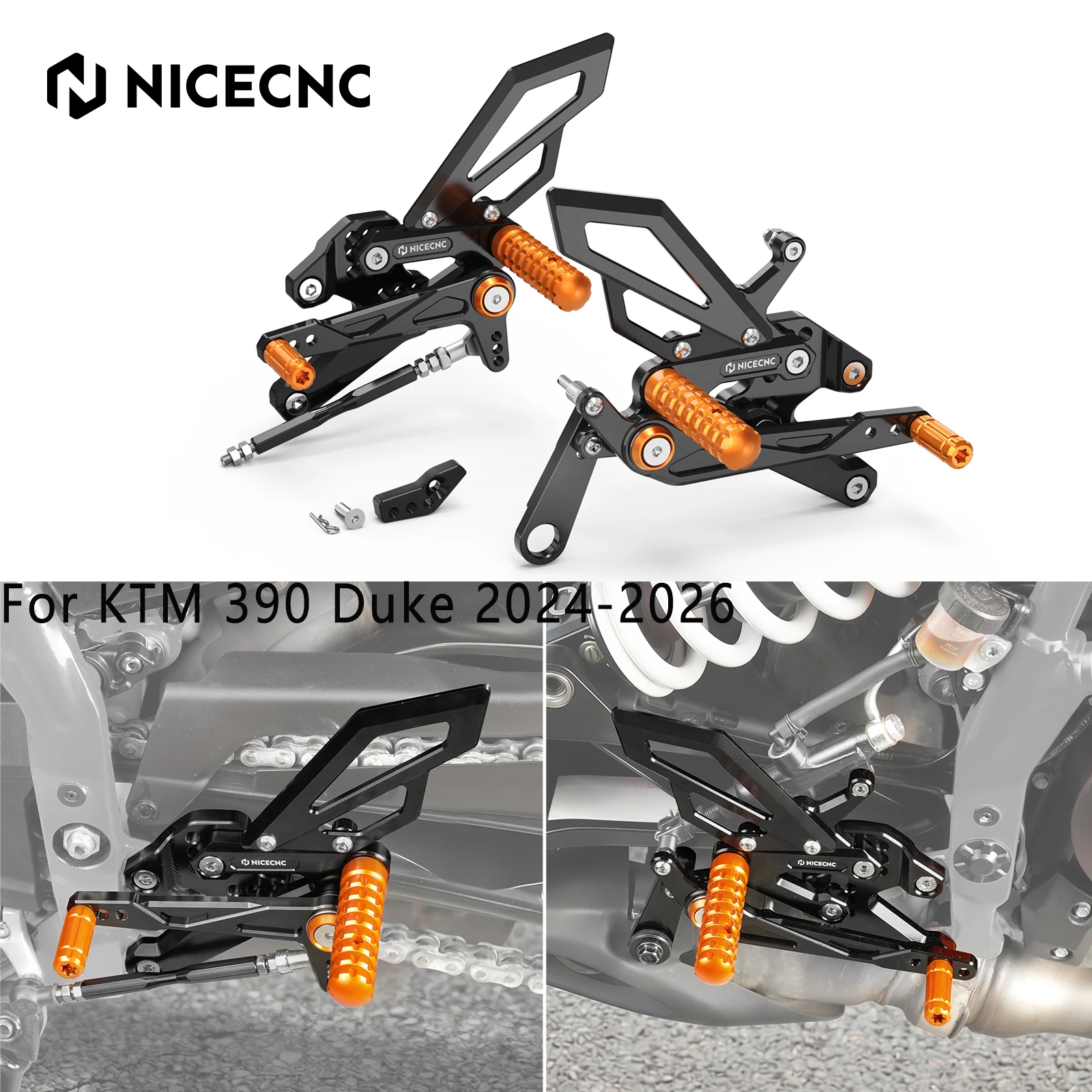 Para KTM 390 Duke 2026 390 Duke 2025 390 Duke 2024 NICECNC Kit de Reposapiés Traseros Ajustables para KTM 390 Duke 2024-2026
