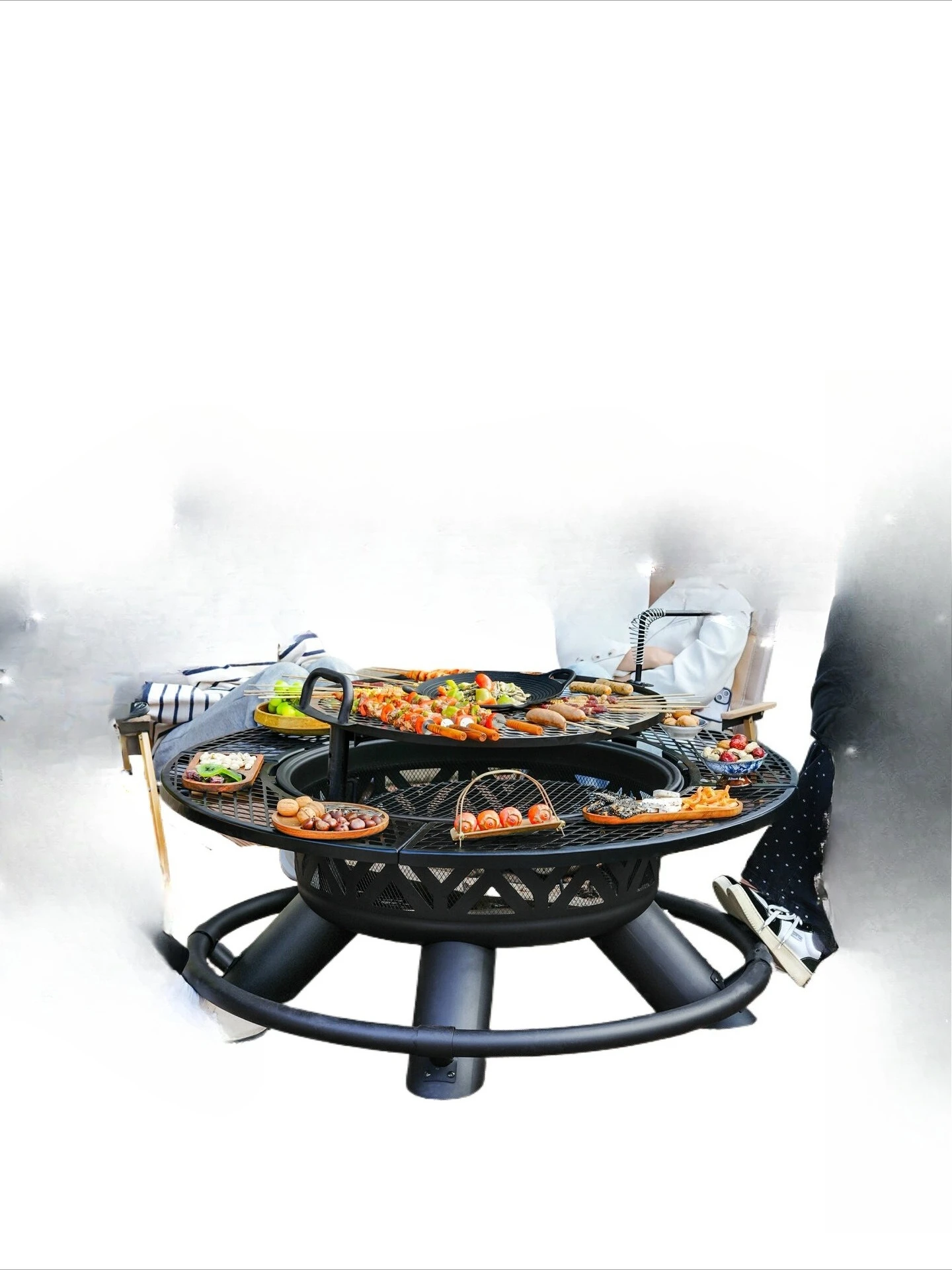 

Outdoor Artisan Barbecue Garden Firewood Stove Multifunctional Barbecue Table Bonfire Basin Surrounding Grill Tea Making Set