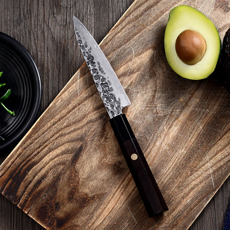 5 Inch Utility Knife 3-Layers Clad Steel VG10 Blade Ebony & Resin Handle Handmade Forged Barbecue Cleaver Paring Kitchen Knives