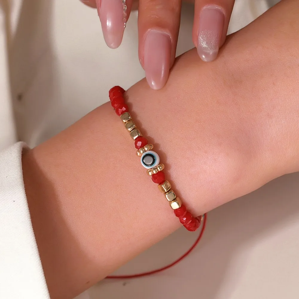 Liuli Eye Bracelet Unisex Fashion Red Rope Couple Friendship Bracelet Gold Bead Handmade Jewelry Gift for Women Men