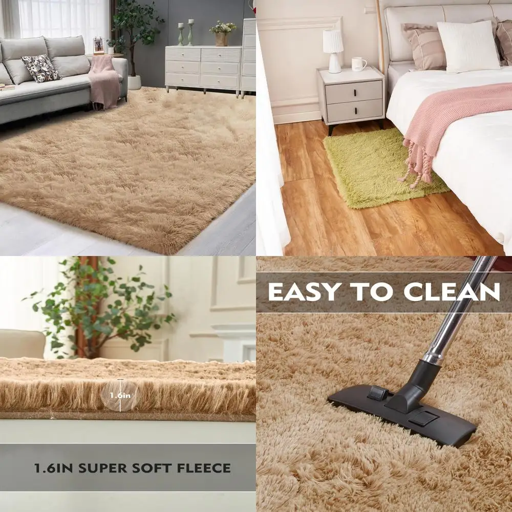 

Luxurious Soft 9x12 Area Rug for Living Room, Plush Fluffy Tan Shag Carpet, Non-Slip Indoor Floor Covering