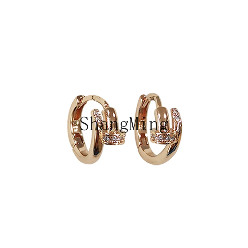 

CL premium flash diamond nails 14K gold earrings women's personality summer earrings temperament ear buckle trend